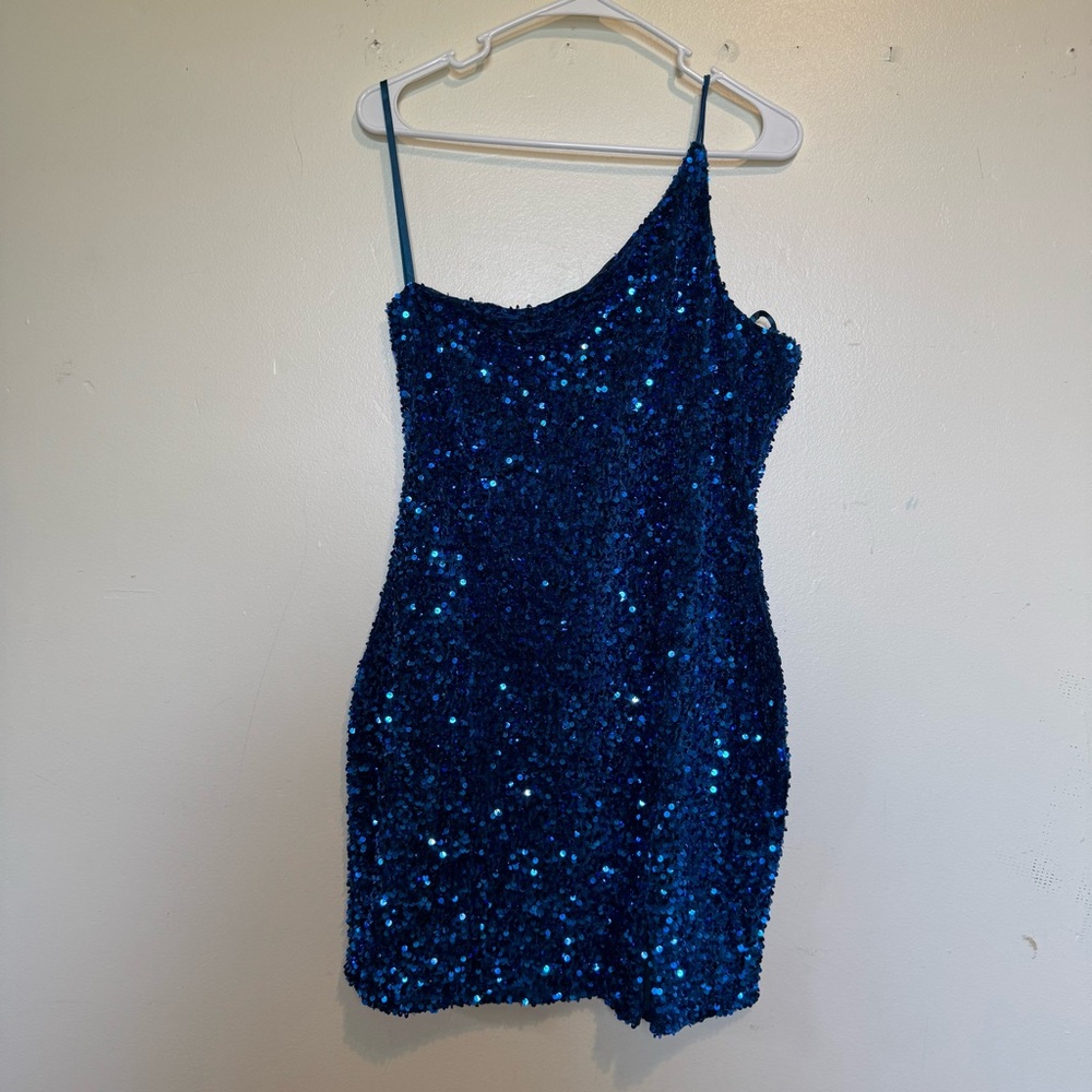 Crystal Sky Blue Sequin Mini Cocktail Dress - XL